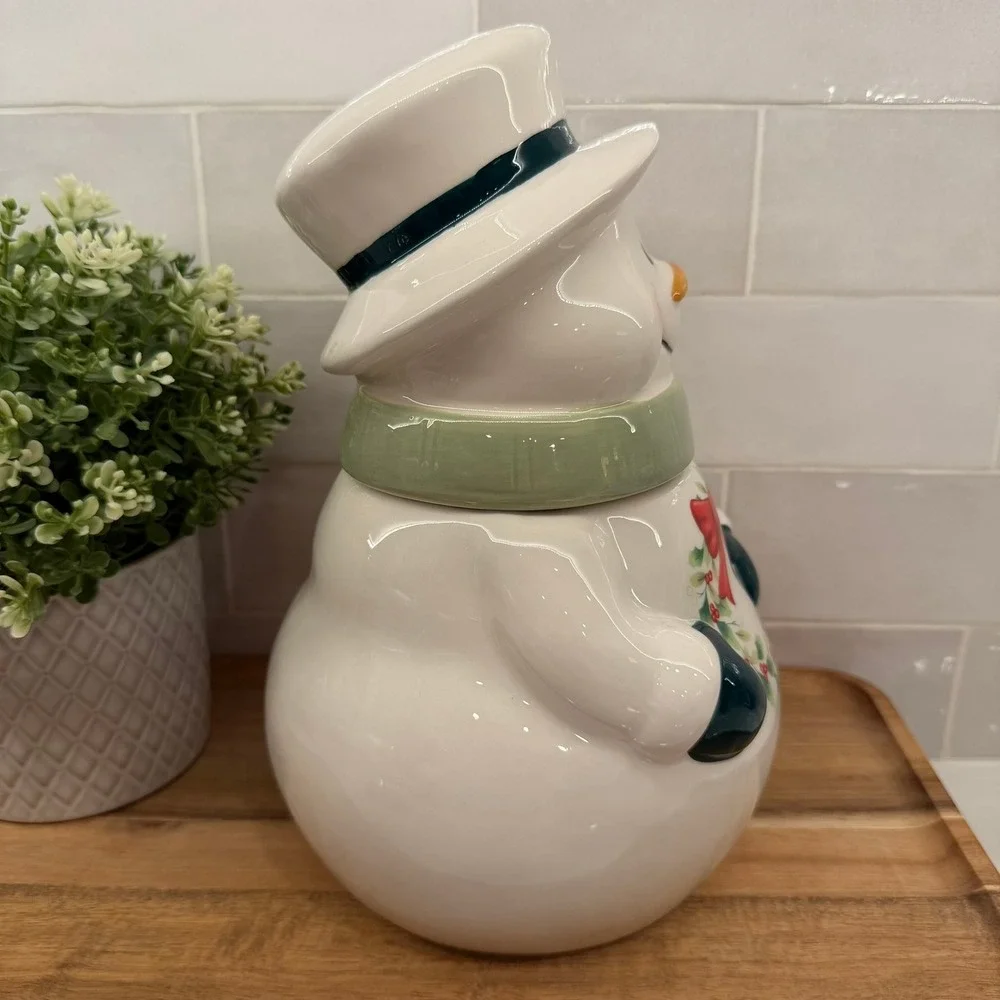 Pfaltzgraff Cookie Jar Winterberry Snowman Ceramic‎ Holiday  Christmas Decor